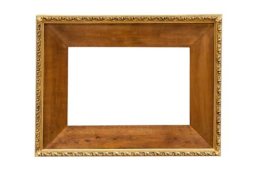 Dark wooden picture frame isolated on white background with clipping path