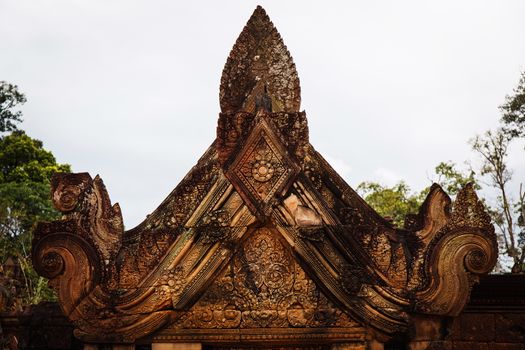 The most picturesque castle of Angkor Thom in Cambodia. Banteay Srei castle.