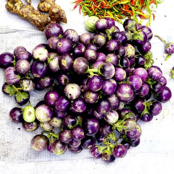 Fresh purple eggplant organic vegetables in farmer market  Luang Prabang, Laos