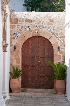 Traditional door on the Mediterranean Greek island of Rhodes