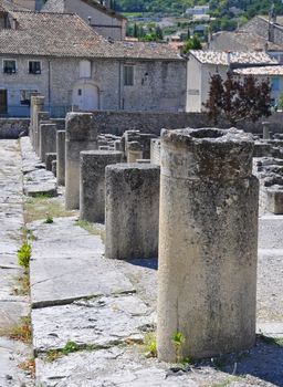 La Villasse, these extensive Roman ruins are at Vaison-La-Romaine, Provence, France. These Gallo-Roman remains are situated in the very centre of the fascinating ancient town of Vaison-La-Romaine. The ruins shown are the main shopping street at Quartier de la Villasse. 