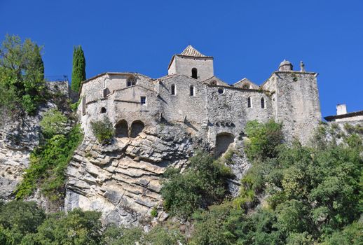 The ( Haute-Ville)  medieval city at Vaison La Romain, in the Vancluse, Provence, France. This part of the medieval city is immediately above the main car park, next to the River Ouvese.