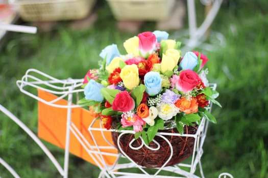 Bright and beautiful colors of plastic flowers.