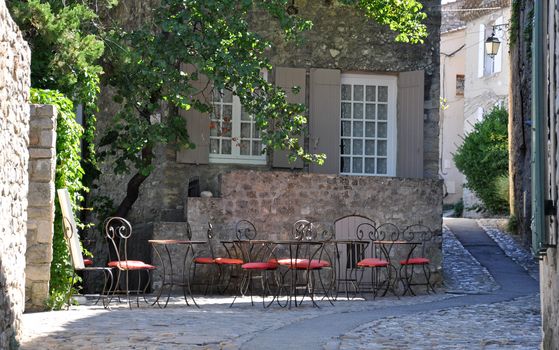 A cafe in the old medieval village of Vaison-la-Romaine, in Provence, France. (taken in the Haute Ville)