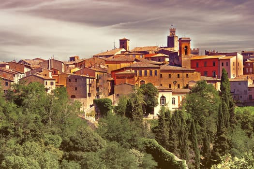 View of the Medieval City in Tuscany, Italy, Vintage Style Toned Picture