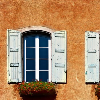 Windows with Open Wooden Shutters, Decorated with Fresh Flowers, Retro Image Filtered Style