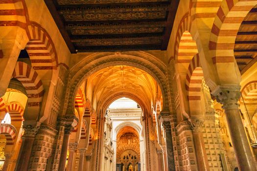 Capilla de Villaviciosa, First Chrstian Chapel, Arches Mezquita Cordoba Spain.  Mezquita Created in 785 as a Mosque. Capilla created 1371, Mezquita converted to a Cathedral in 1500. 