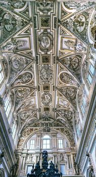 Cathedral White Ceiling Altar Mezquita Cordoba Spain.  Created in 785 as a Mosque, was converted to a Cathedral in the 1500.