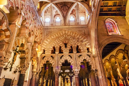 Capilla de Villaviciosa, First Chrstian Chapel, Arches Mezquita Cordoba Spain.  Mezquita Created in 785 as a Mosque. Capilla created 1371, Mezquita converted to a Cathedral in 1500. 