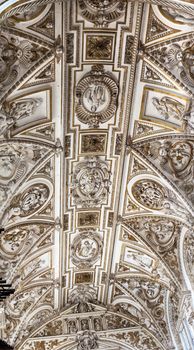 Cathedral White Ceiling Altar Mezquita Cordoba Spain.  Created in 785 as a Mosque, was converted to a Cathedral in the 1500.