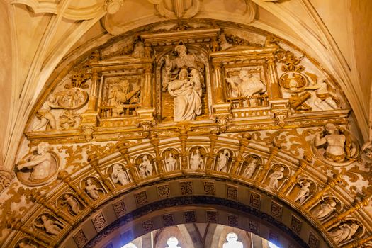 Capilla de Villaviciosa, First Chrstian Chapel, Arch Statues  Mezquita Cordoba Spain.  Mezquita Created in 785 as a Mosque. Capilla created 1371, Mezquita converted to a Cathedral in 1500. 