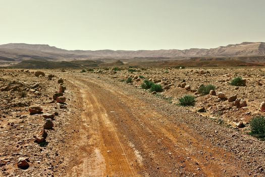 Dirt Road in the Negev Desert in Israel, Vintage Style Toned Picture