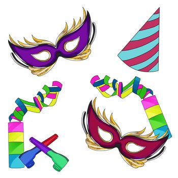 Raster Illustration -Carnival Illustration -Mardi Gras set