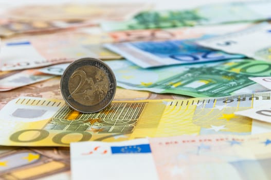 Background made of euro banknotes and coins