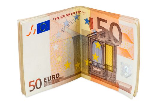 Banknotes of 50 euro isolated on white background with clipping path