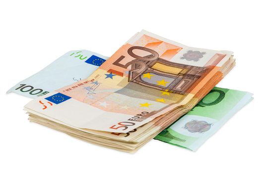 Euro banknotes isolated on white background with clipping path