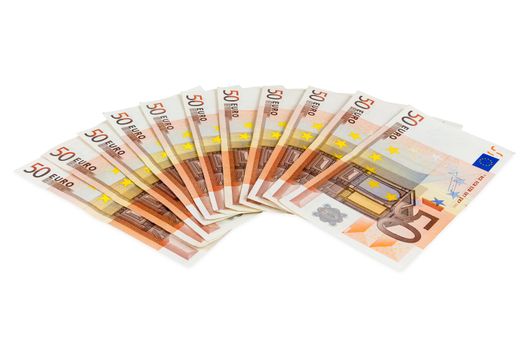 Banknotes of 50 euro isolated on white background with clipping path