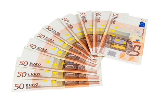 Banknotes of 50 euro isolated on white background with clipping path