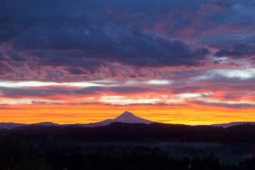 Happy Valley Oregon with Mt Hood View during Sunrise with Colorful Dramatic Sky