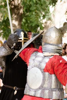 Knigts in medieval show of crusaders in Jerusalem