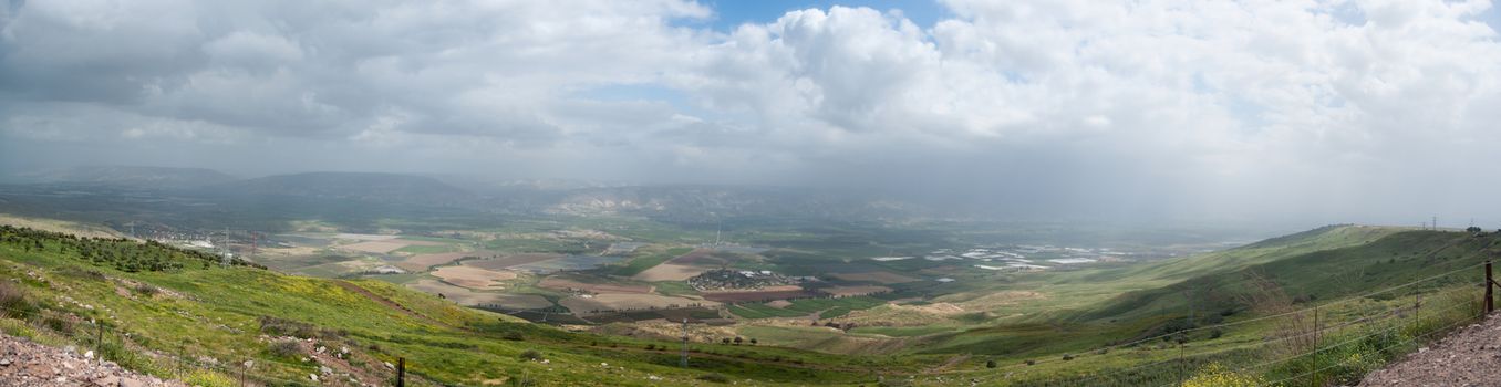 Israeli landscape wide panorama of nature and sky