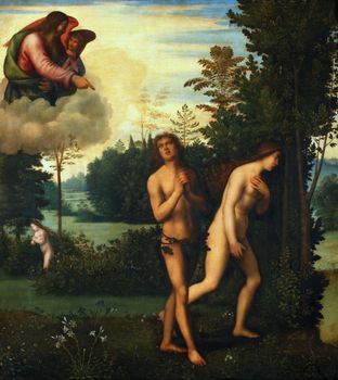 Mariotto Albertinelli: Expulsion of Adam and Eve from paradise, exhibited at the Great Masters Renaissance in Croatia, opened December 12, 2011. in Zagreb, Croatia