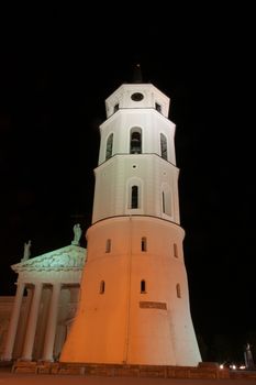 Night view of cathedral church in Vilnius