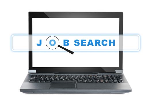 Open black laptop with blank screen and browser isolated on white background