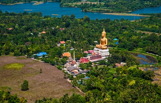 Sitting buddha temple in Thailand from the air