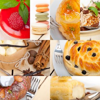 fresh colorful delicious homemade dessert cake selection composition collage 