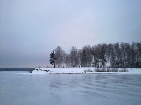 Winter landscape from ice of the Uvodsky water basin of a city of Ivanov