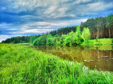 Beautiful landscape in solar clear day during fishing