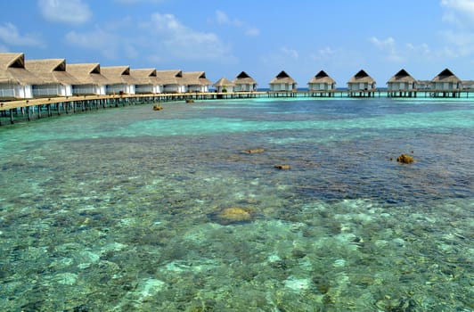 Water Villas on the cystal water with coral reef