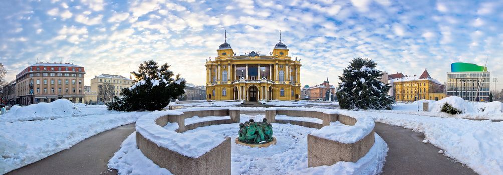 Marshal Tito square in Zagreb panorama, winter view of Croatian national theater