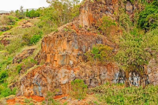 Colorful rocky cliff coast of Madeira between Jardim do Mar and Calheta