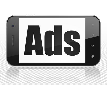 Marketing concept: Smartphone with black text Ads on display