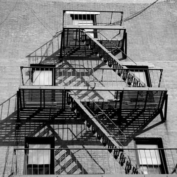 Fire escape stairs in New York City, USA