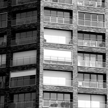 Architecture facade of a black and white brick building