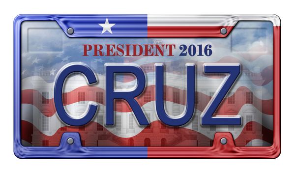 License Plate promoting Ted Cruz as a candidate for the presidential election in 2016. Includes a clipping path.