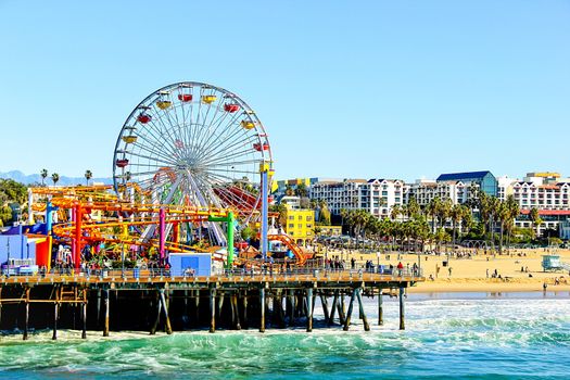 ferris wheel with beach view at Santa Monica, California, USA