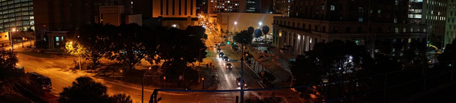 Panoramic illustration Miami downtown by night