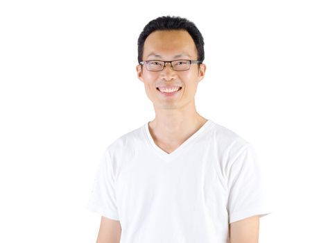 Mature asian man smiling, isolated white background