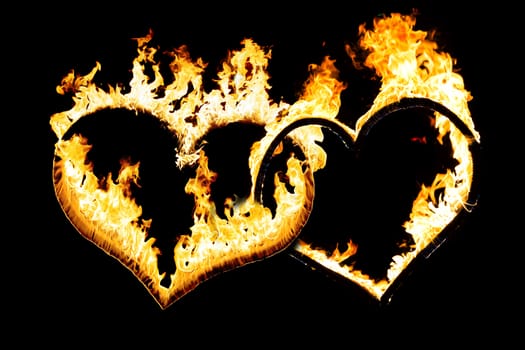 Two Hearts of Fire on black background