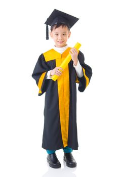 Asian kid in graduation gown