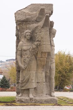 Volgograd, Russia - November 5, 2015: The opening song-high relief "Memory of generations" in the input area of the historical-memorial complex "To Heroes of the Battle of Stalingrad", Volgograd