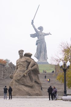 Volgograd, Russia - November 5, 2015: The view from the square stood at the death of the sculpture "Stand to Death" and "Motherland Calls!" historical-memorial complex "To Heroes of the Battle of Stalingrad", Volgograd