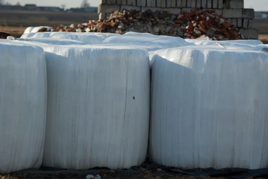 silage, bales, hay bales, plastic wrap cover for wheat cereal bales outdoor