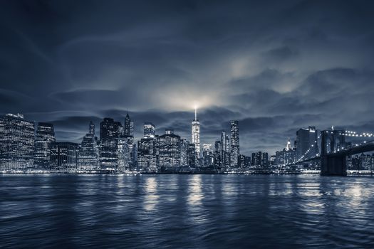 View of Manhattan at night, New York City. 