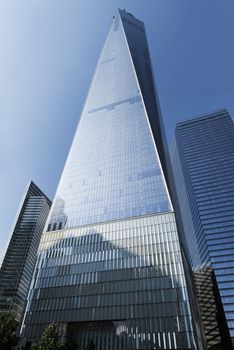 NEW YORK, USA - JULLY 11, 2015: New World Trade center on Manhattan, yhe tower named ONE, New York City, USA. New York is the most populous city in the United States of America