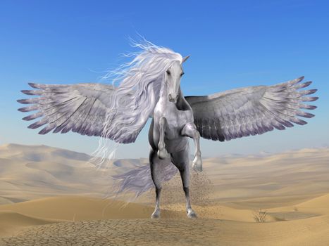 Pegasus is a divine Greek mythical creature that has the form of a white winged horse.